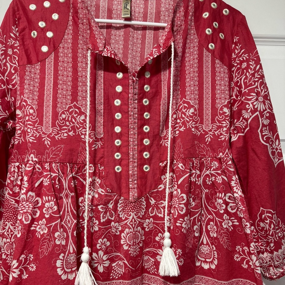 Red Bohemian Women's Blouse - Picture 3 of 9